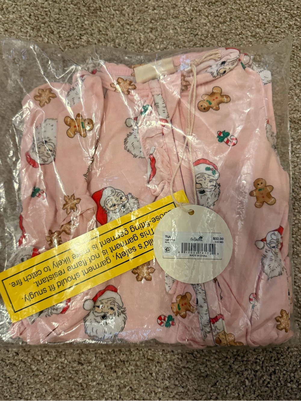 NWT Tullabee Pink Christmas Baby Outfit 3-6 Months Santa Gingerbread